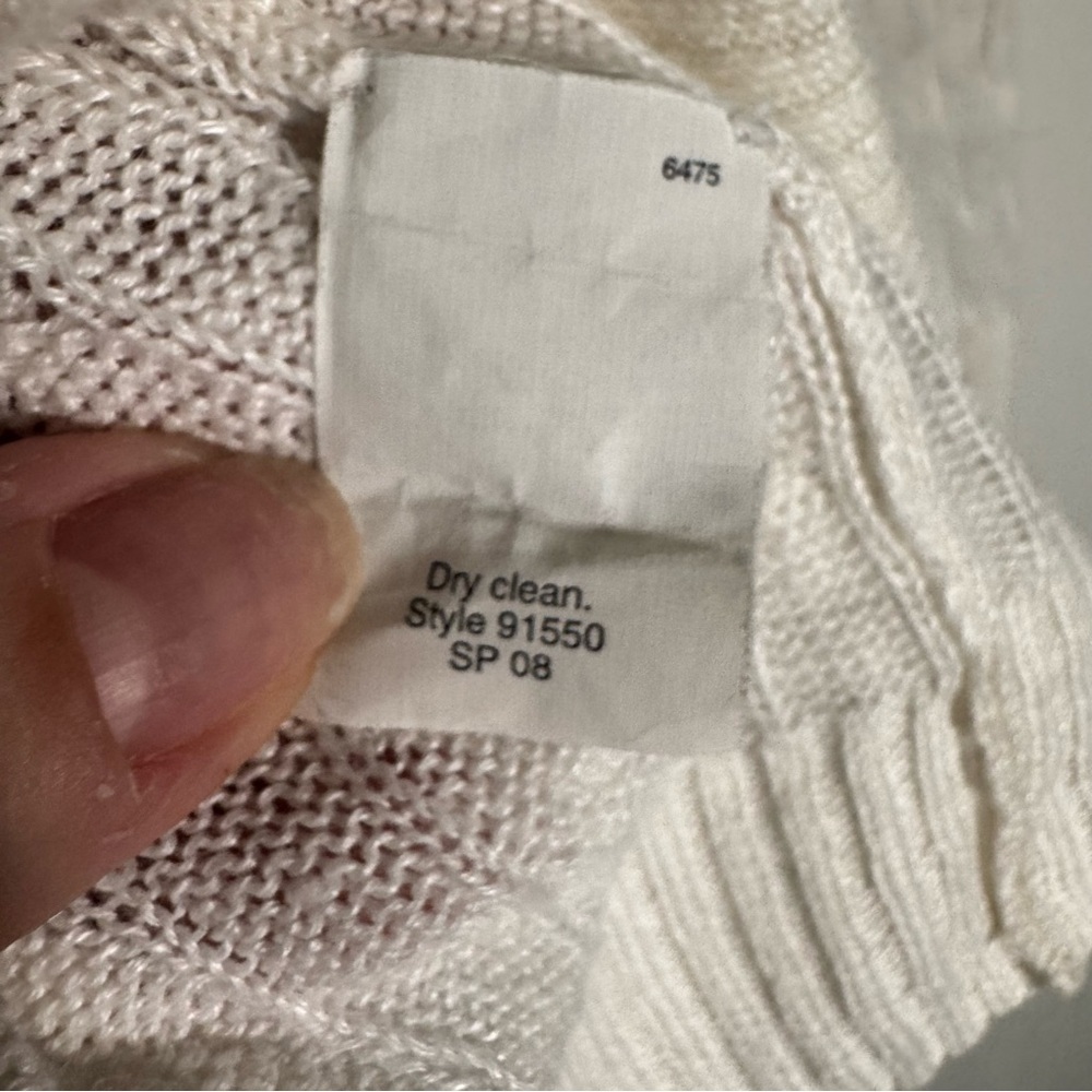 J. Crew White V-Neck Linen Cable Knit Sweater 3/4 Sleeve Size S Old Money Preppy - Picture 8 of 8